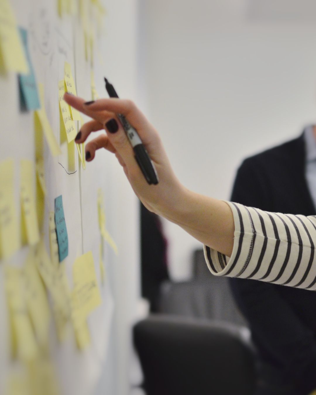 Strategie-Workshop am Whiteboard mit Notizzetteln